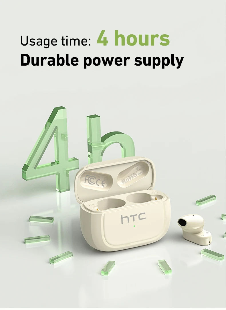 HTC NE51 Bluetooth Earphones TWS Sport Wireless Headphones Long Life with Mic In-Ear Earbuds AI Translator Earbuds