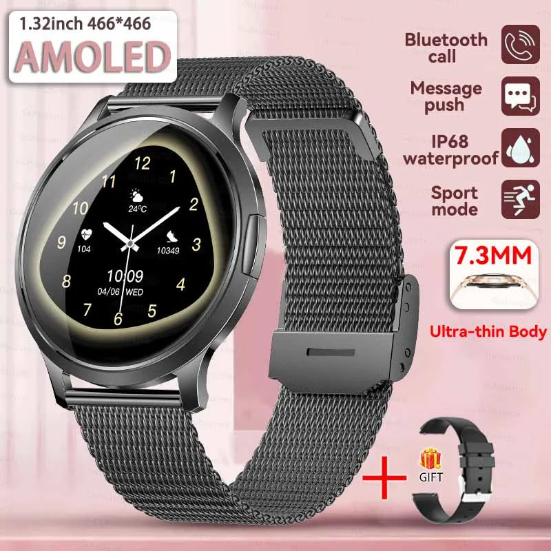 2025 New 1.32inch AMOLED Smart Watch Women GPS Trajectory Heart Rate Bluetooth Call Always Display Lady Smartwatches Men For IOS