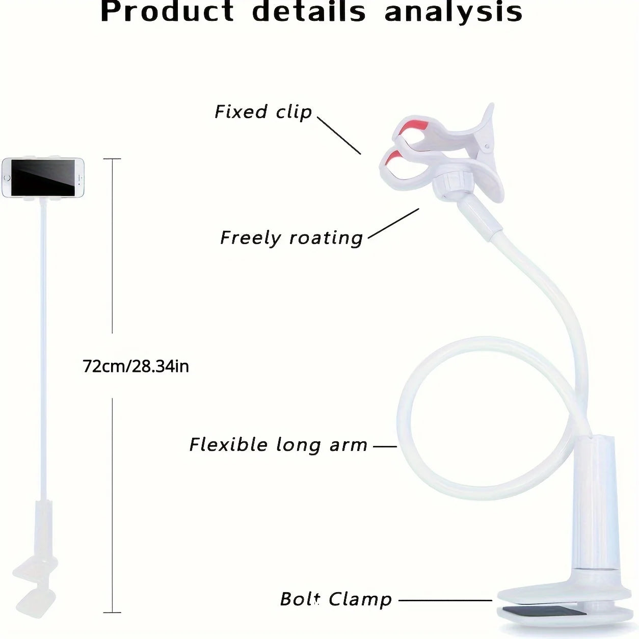Flexible Gooseneck Phone Holder Lazy Bedside Desktop Clamp Bracket with Long Arm And Handle for Overhead Live Streams