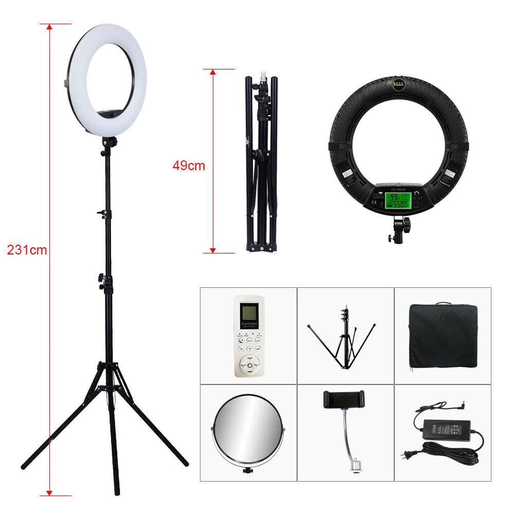 18inch FE480 96W LED Ring Light with Tripod And Remote Control Bi-color Video Lamp for Makeup Beauty Salon Photography Studio