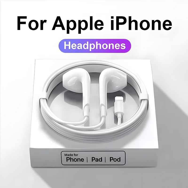 Original Headphones For Apple iPhone 14 13 12 11 Pro Max Wired Earphones X XS XR 7 8 6 Lightning Bluetooth Earplugs Accessories