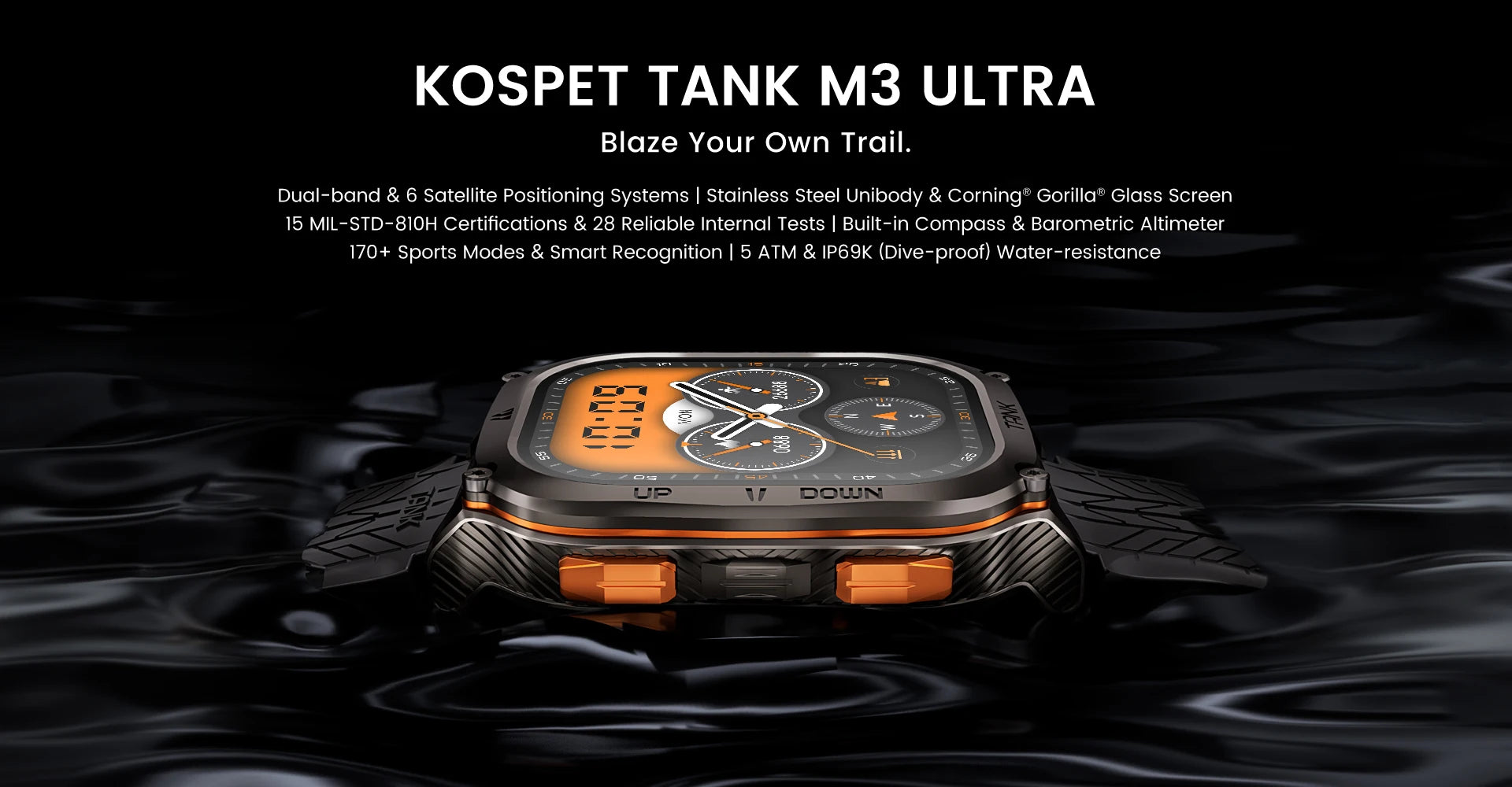 2025 KOSPET TANK M3 Ultra GPS Smart Watch for Men Stainless Steel 50M IP69K Waterproof 24/7 Health Monitor for Android iOS