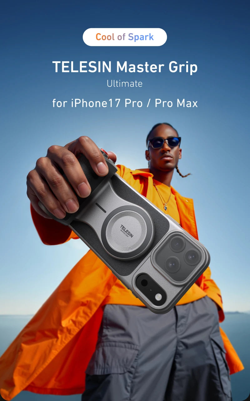 TELESIN Master Grip Set for iPhone 17 pro pro Max - Magnetic Phone Holder with 3200mAh Power Bank & Wireless Charging Hand Grip