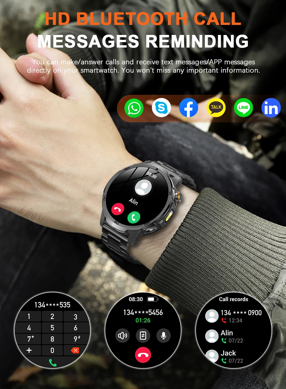 MEVADEN 1.85 inch Steel Smart Watch Men Bluetooth Call Smartwatch Sports Flashlight 1000mAh Health Monitor Watch for Male MD60