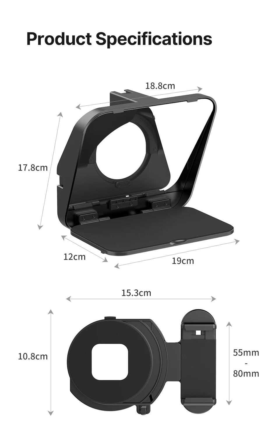 Ulanzi RT02 Portable Mini Teleprompter for Tablets DSLR Camera & Phone - Live Streaming Vlog Recording Teleprompter with Phone Clamp & Remote Control Support