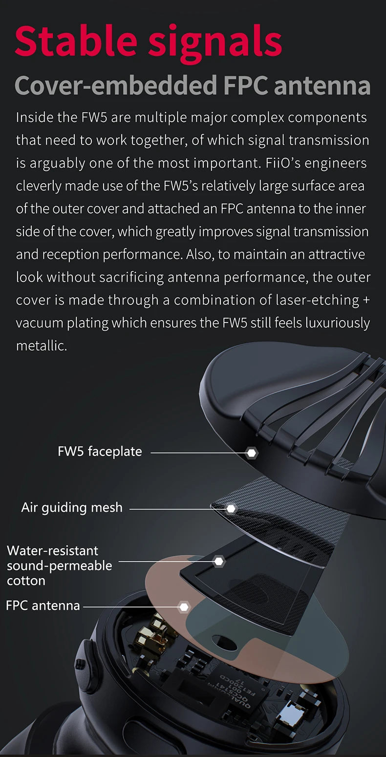 FiiO FW5 TWSWireless Bluetooth LHDC/aptX adaptive Earphones Sport Stereo HiFi Music Earbuds 10mm Dynamic Driver Earphone