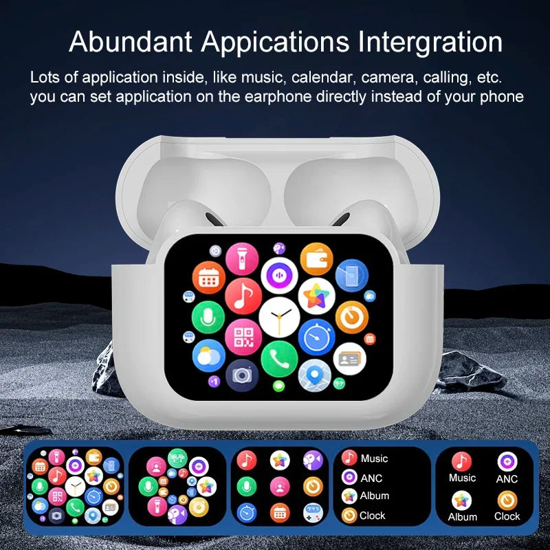 UYUXIO BT 5.4 Wireless Earphone ANC ENC Earbuds with LCD Screen High Sound Quality Headphonew with Noise Cancelling Ear Buds