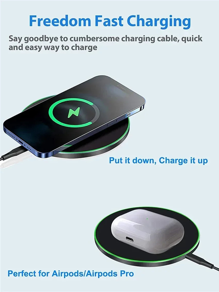 Fast Wireless Charger Pad – Qi Charging Dock for iPhone 16/15/14/13/12/X/XS Max & Samsung, Xiaomi, Huawei Phones.