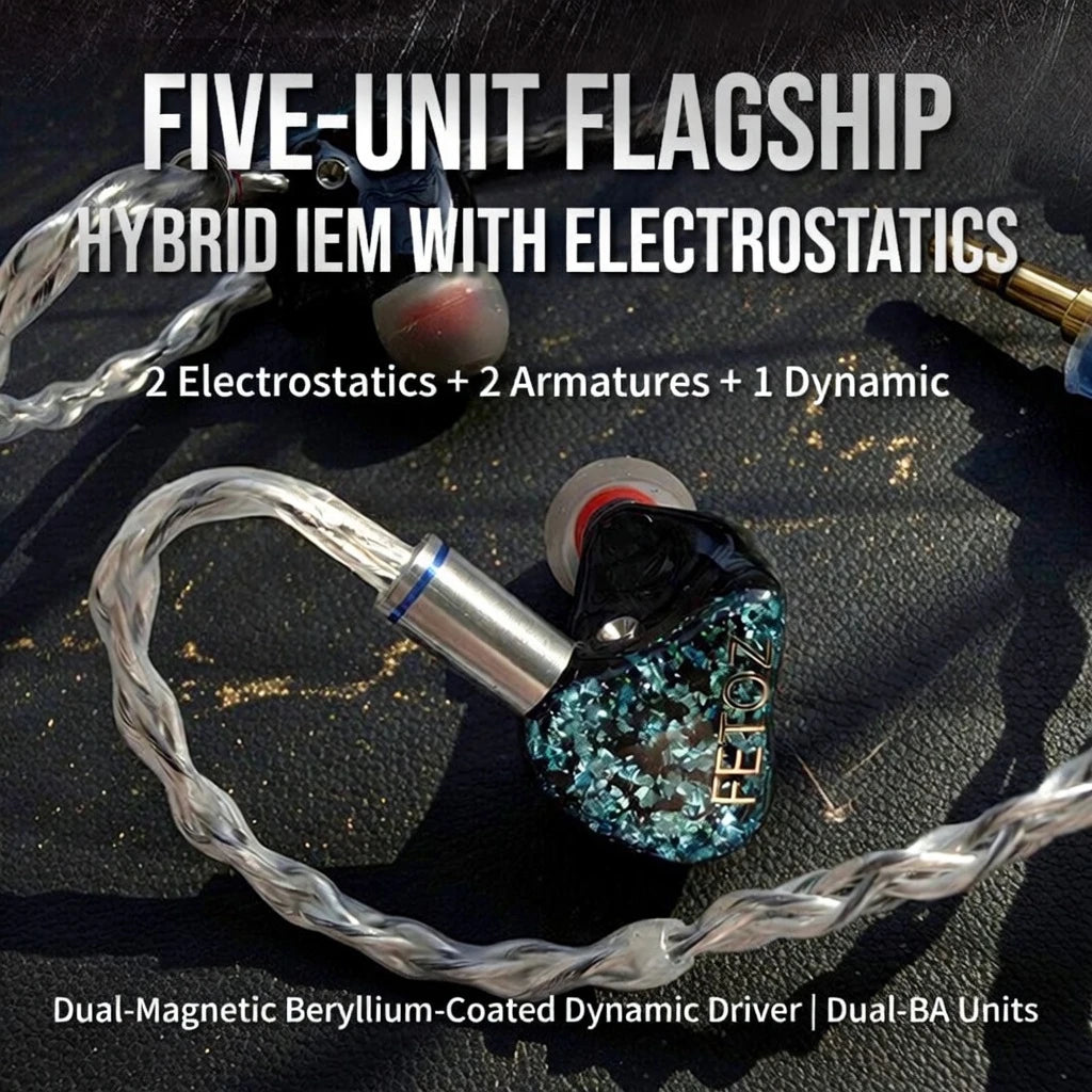 FETOZ 1DD+2BA+2EST Electrostatic Headphones Hybrid 2Pin0.78mm Audiophile In-ear Earphone 3.5mm/4.4mm/typec HiFi Wired Headphones