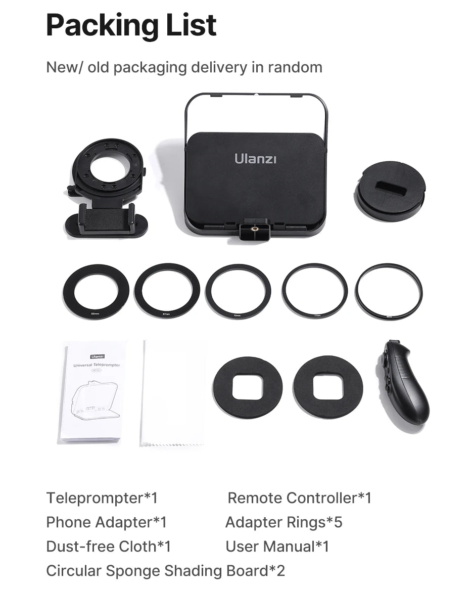 Ulanzi RT02 Portable Mini Teleprompter for Tablets DSLR Camera & Phone - Live Streaming Vlog Recording Teleprompter with Phone Clamp & Remote Control Support