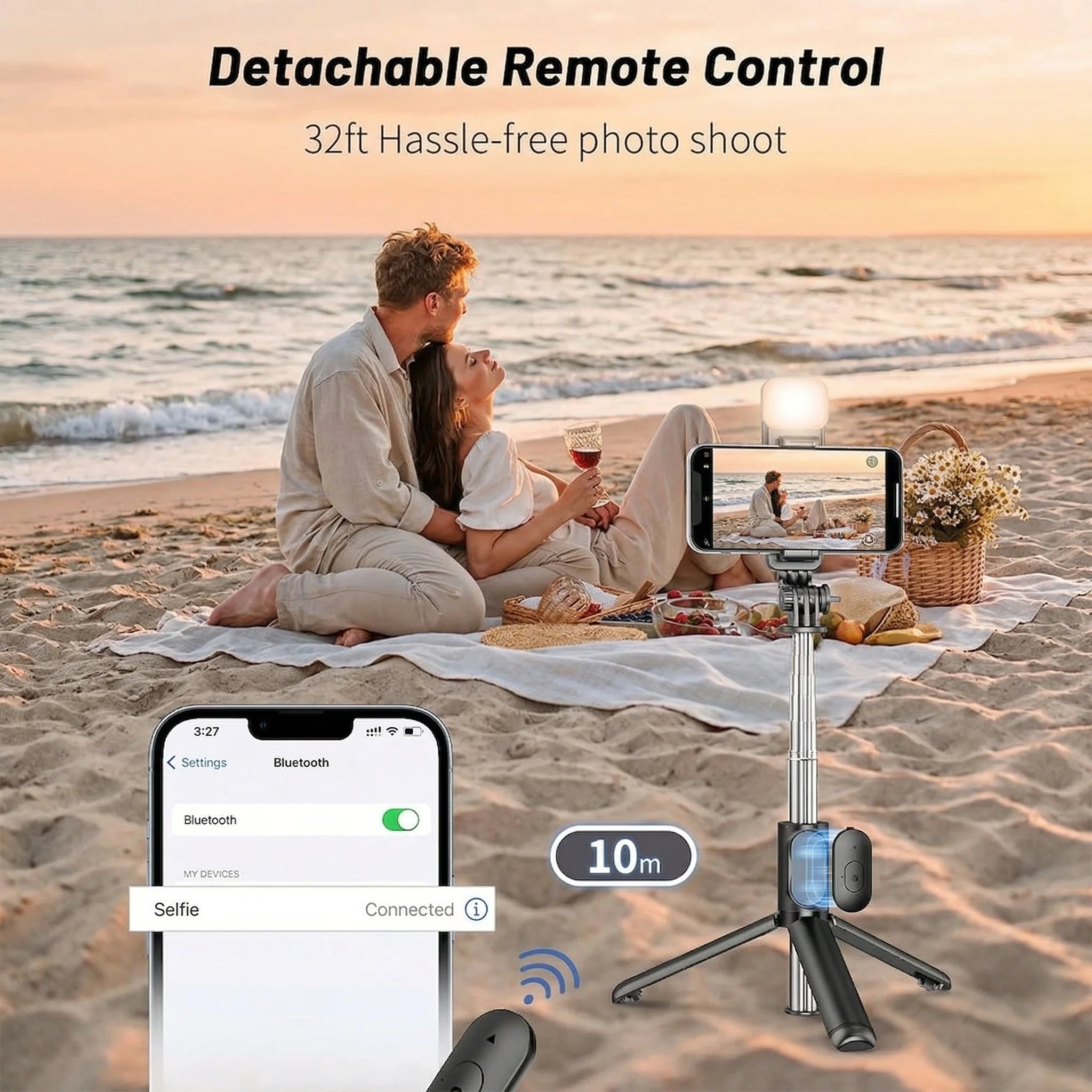 70'' Extendable Selfie Stick Tripod with Ring Light & Bluetooth Remote for Vlogging Live Travel iPhone/Android Extendable Phone Stand