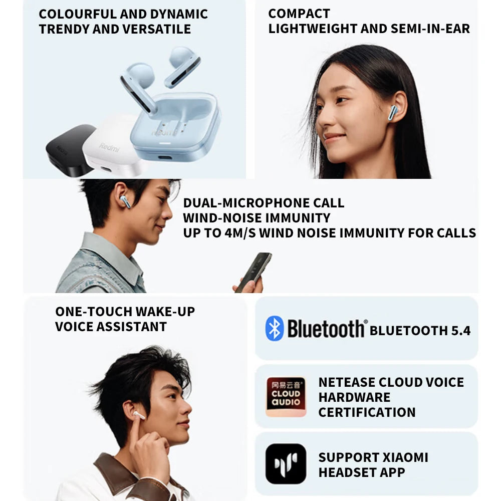 New Redmi Buds 6 Vitality Edition Bluetooth 5.4 Noise Reduction Earphone 30H Battery Life 5 Tuning Modes Wireless Headset