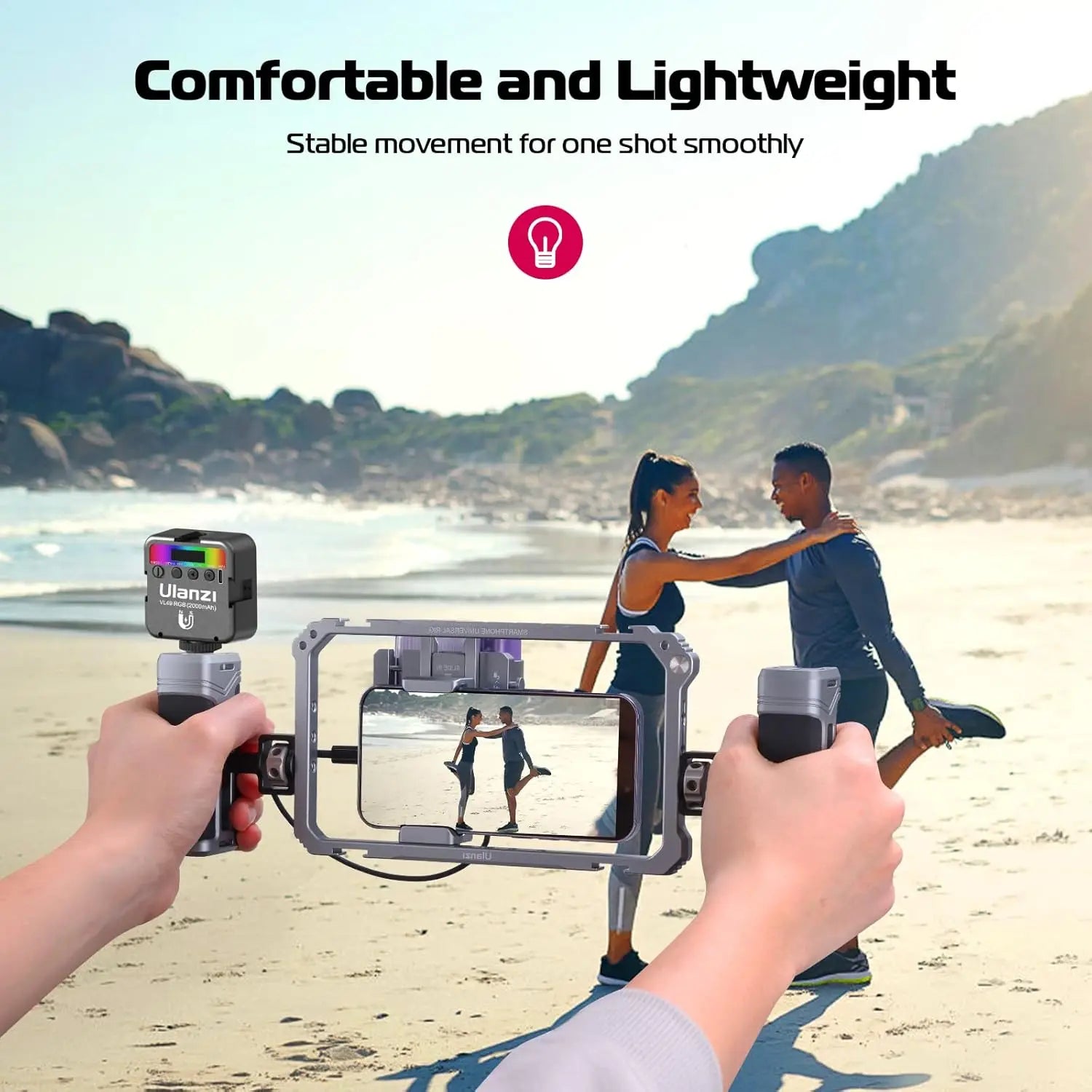 Universal Phone Video Rig Kit with Dual Handles Aluminum Stabilizer Grip for iPhone 16 to 8 plus Cold Shoe Mount