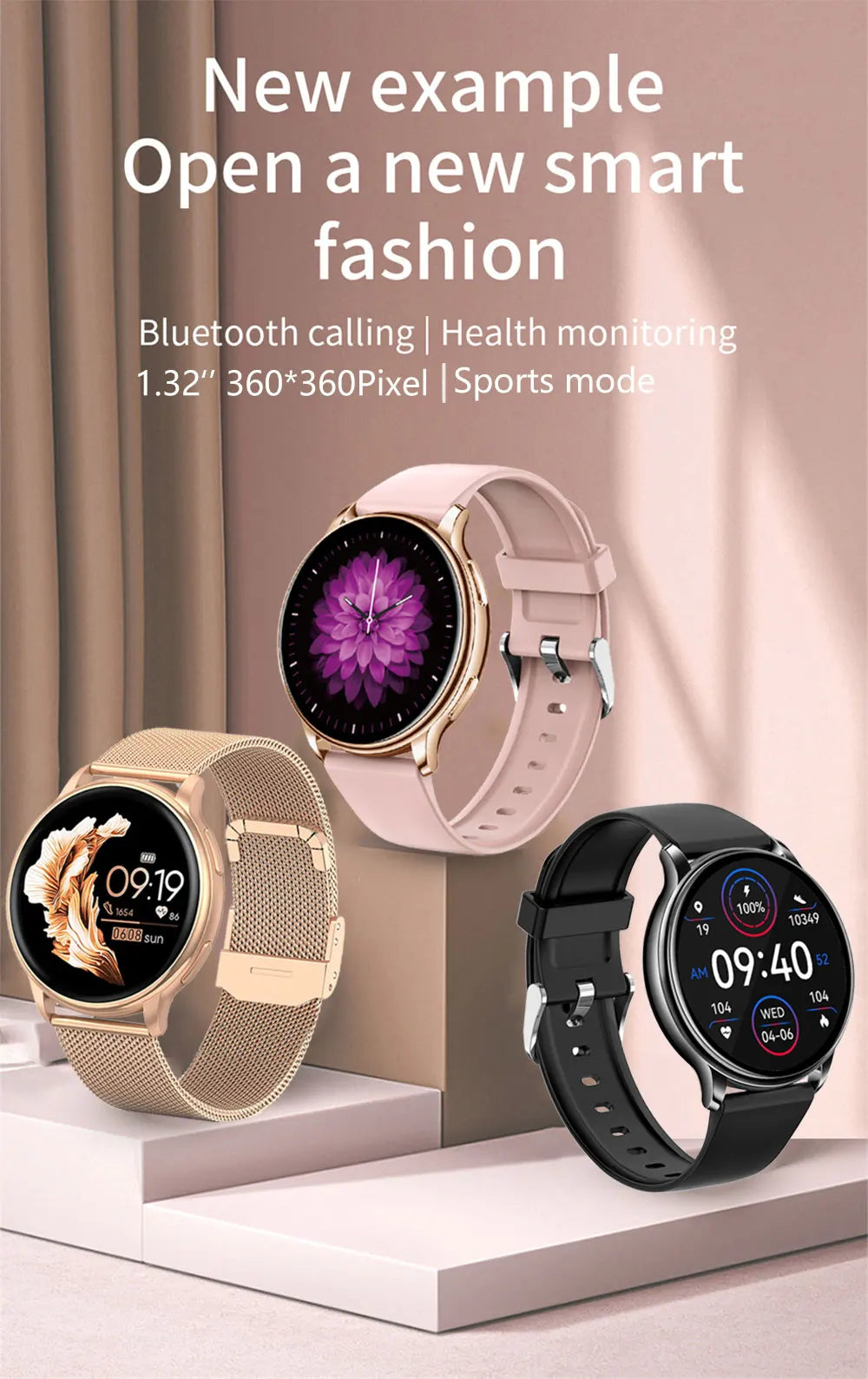 MEVADEN 1.32 inch Luxury Smartwatch Bluetooth Call Women Fashion Sports Fitness Tracker Health Monitor Smart Watch for Ladies