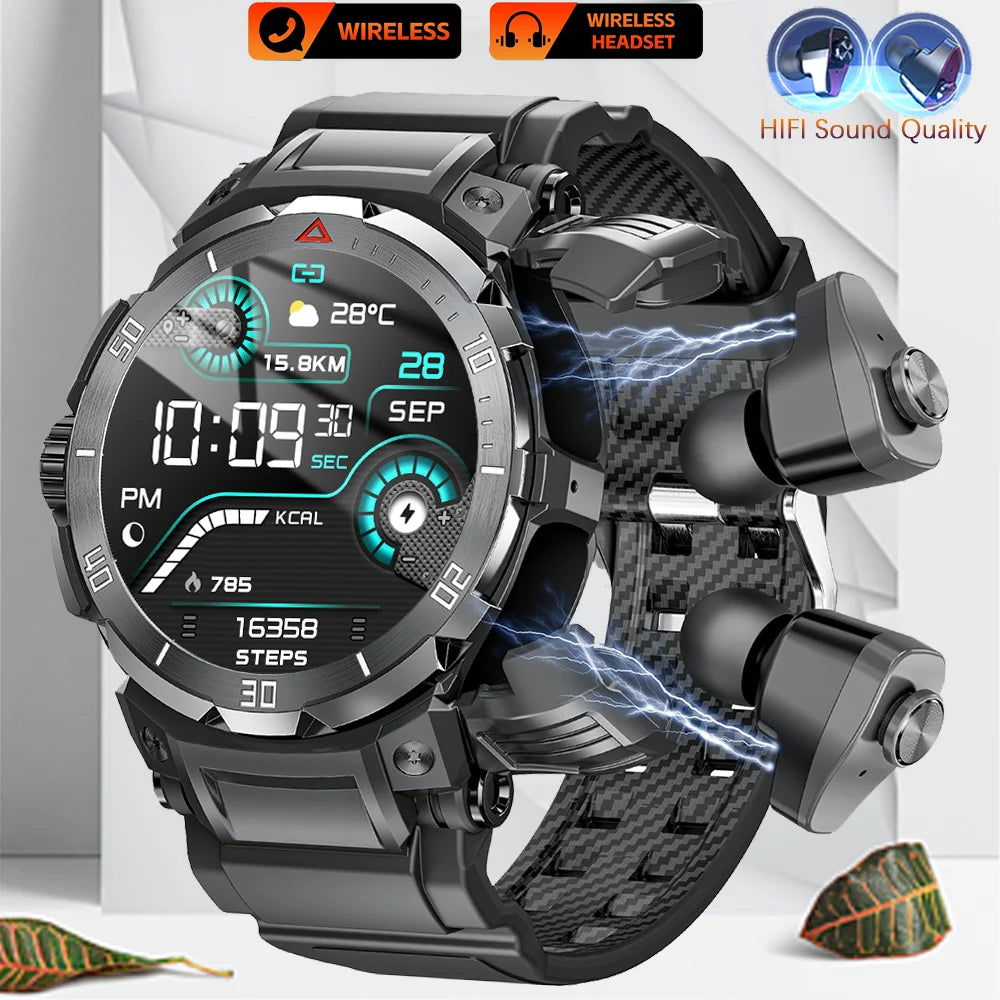 2025 New NFC Headset Smart Watch 2 in 1 TWS Bluetooth Headphone Earbuds Music Call Men Health Monitoring Waterproof Sports Watch