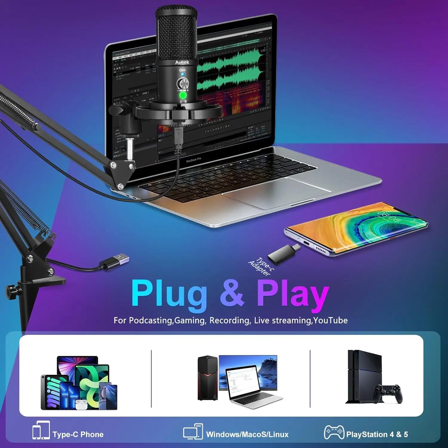 Aveek BM-66 USB Condenser Microphone Kit