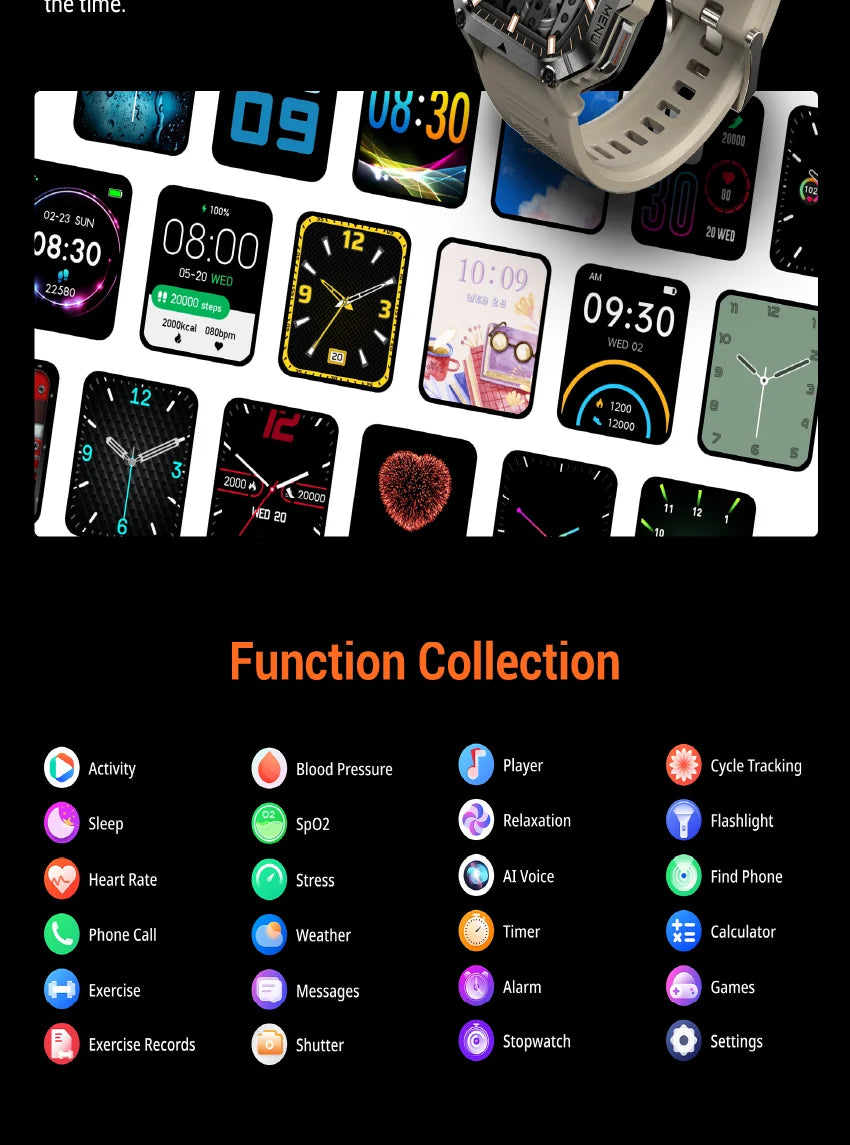 2025 New W70 Pro Outdoor Smartwatch 900mAh 2.01'' TFT HD Screen Waterproof Women Men Watches with Emergency Lighting Compass