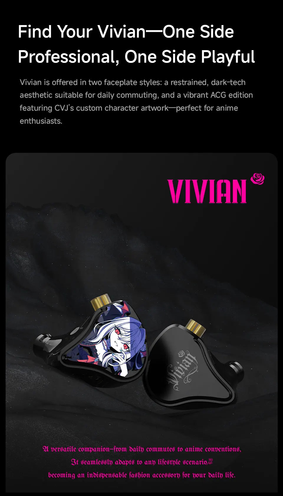 CVJ Vivian In Ear Earphones10mm Dual Magnetic Sound 3 Tuning Modes Music Movies Gaming Ergonomic Design Ideal for HiFi Upgrade