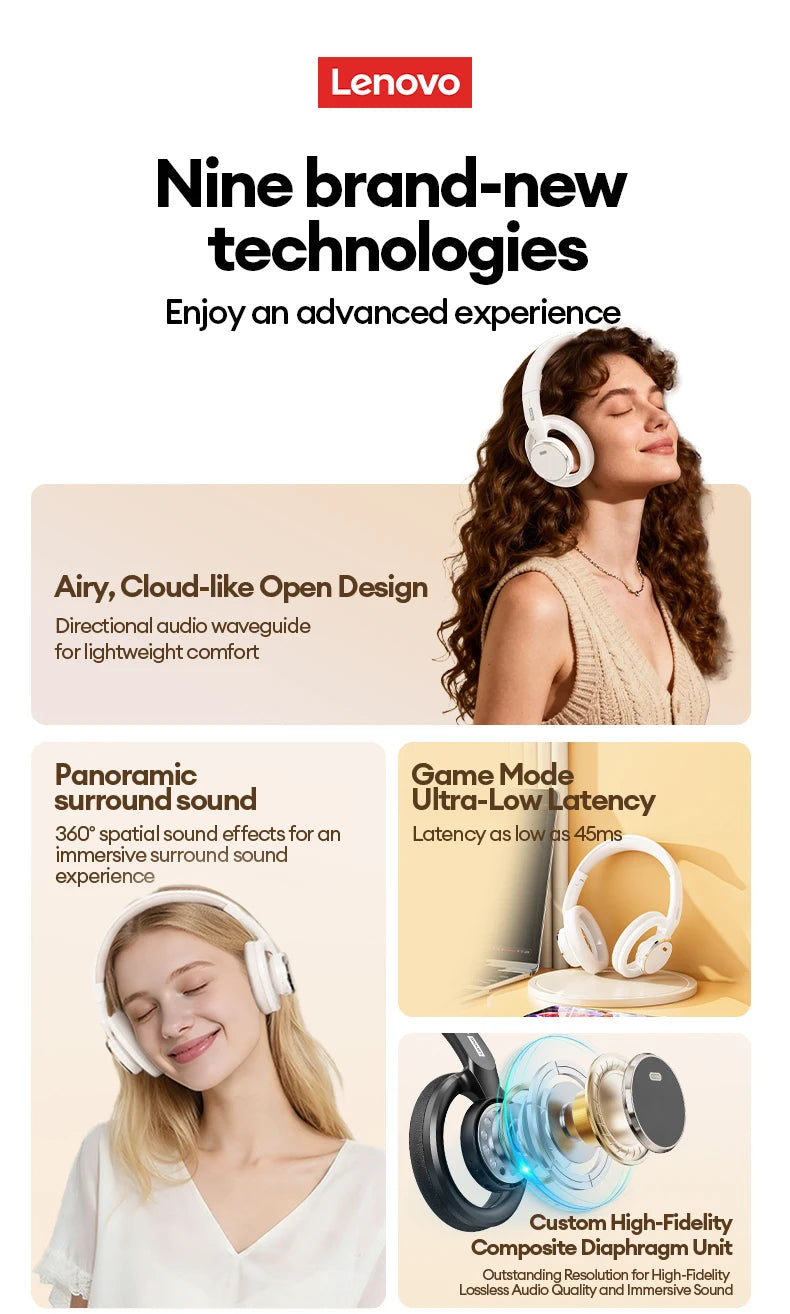 Original Lenovo LS116 Open-Ear Bluetooth 6.0 Earphone Wireless Stereo Headphones Gaming & Sports Foldable Long Battery Mic Gifts