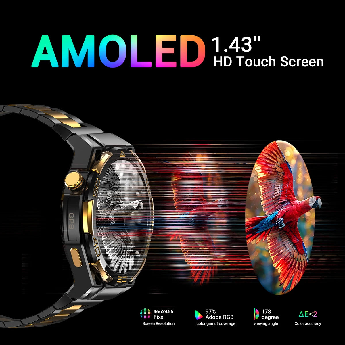 New Blackview W90 Pro GPS Smart Watch 1.43" HD AMOLED Display, 900mAh/ 20Days Standby Bluetooth Waterproof Sport Watch for Men