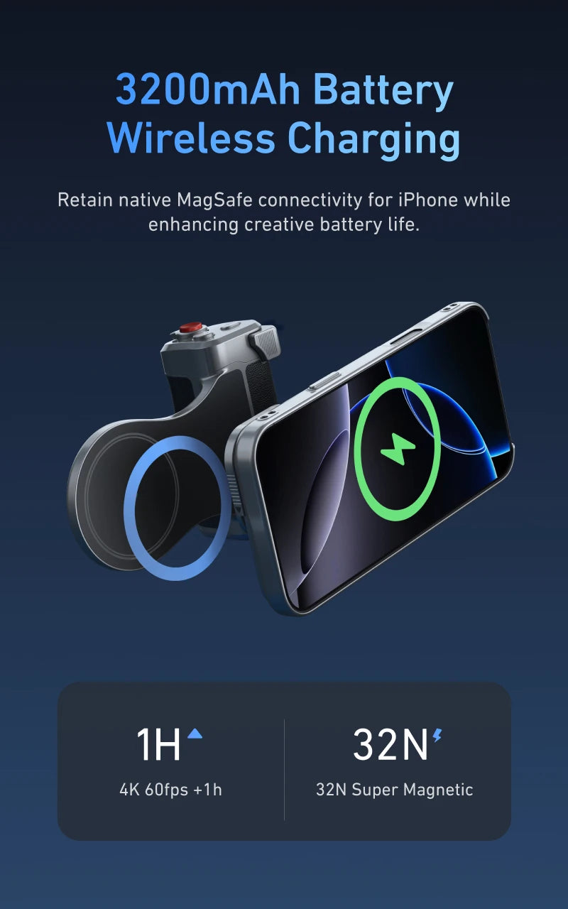TELESIN Master Grip Set for iPhone 17 pro pro Max - Magnetic Phone Holder with 3200mAh Power Bank & Wireless Charging Hand Grip