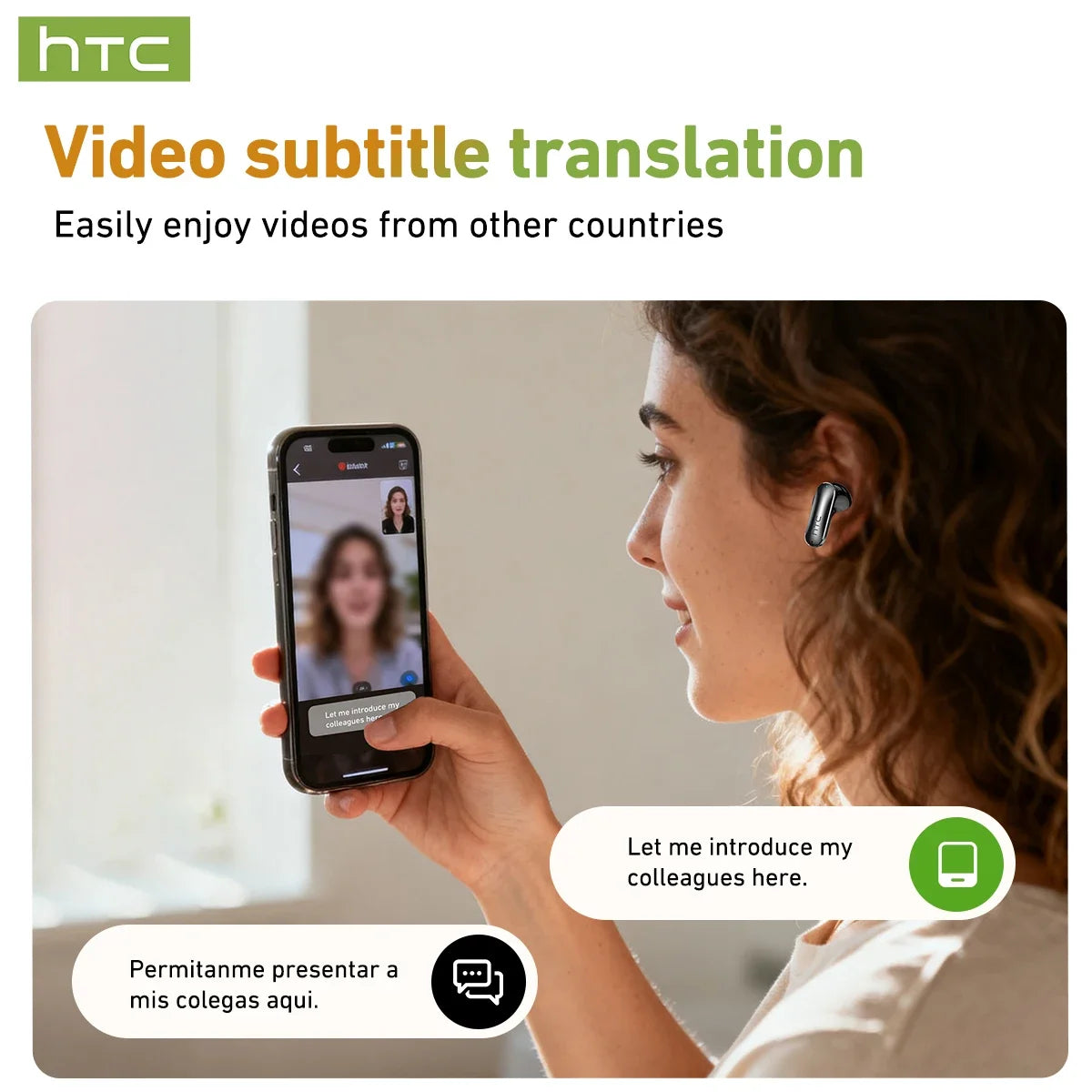 HTC NE48 Slider Headphones Wireless with a Colorful HD Display Touch Control In-Ear Bluetooth Earphones AI Translation Earbuds