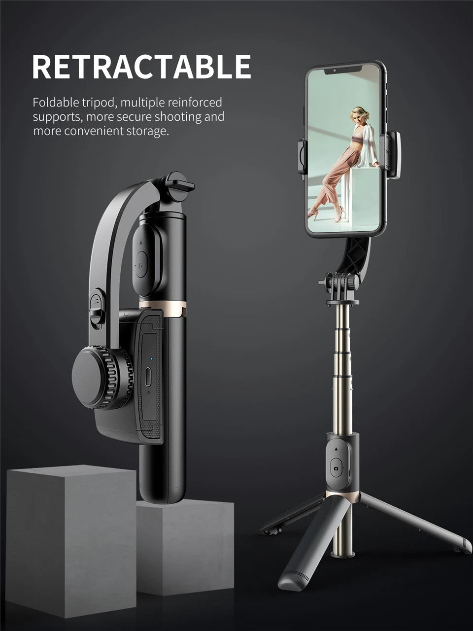 FANGTUOSI Mobile Video Stabilizer Bluetooth Selfie Stick Tripod Gimbal for Smartphone Live Streaming Vertical Shooting Bracket