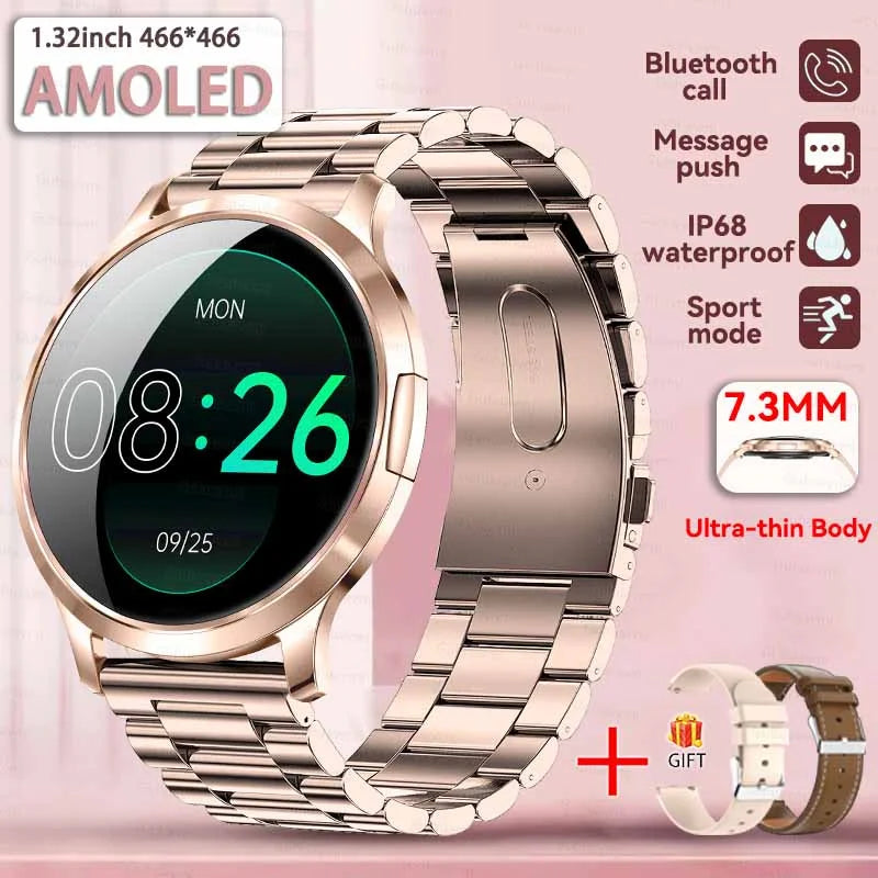 2025 New 1.32inch AMOLED Smart Watch Women GPS Trajectory Heart Rate Bluetooth Call Always Display Lady Smartwatches Men For IOS