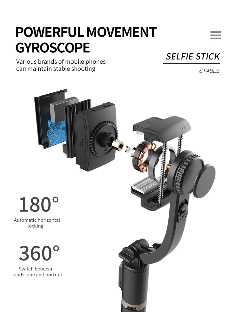 FANGTUOSI Mobile Video Stabilizer Bluetooth Selfie Stick Tripod Gimbal for Smartphone Live Streaming Vertical Shooting Bracket