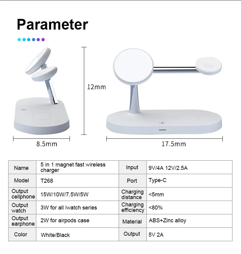 3-in-1 Wireless Charging Stand – Fast Charger for iPhone 17/16/15/14/13/12, Apple Watch & AirPods, Magnetic Charging Station Dock.