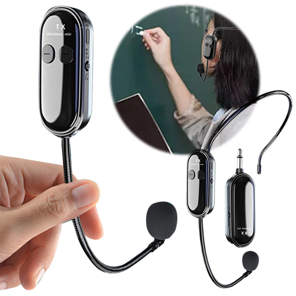 2.4G Wireless Handheld Headset Mic System Long Range Voice Amplifier for Stage Speakers 2-in-1 Microphone for Teaching And Speakers