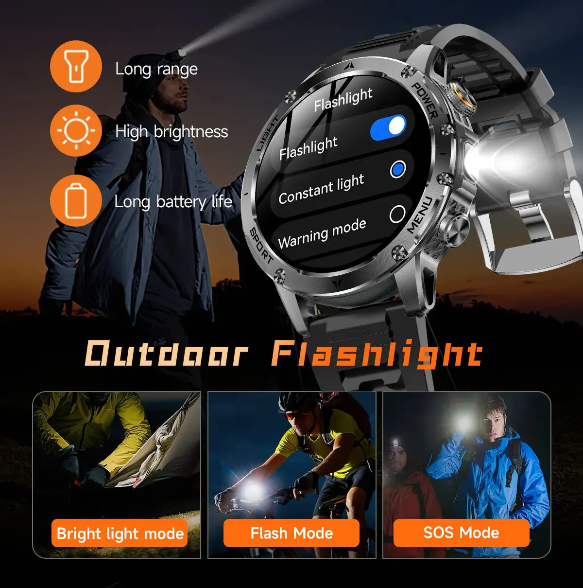 2026 New TREX3 1000mAh Large Battery Durable Adult Smart Watch Sports Fitness Waterproof LED Flashlight Call Smartwatchs For Men