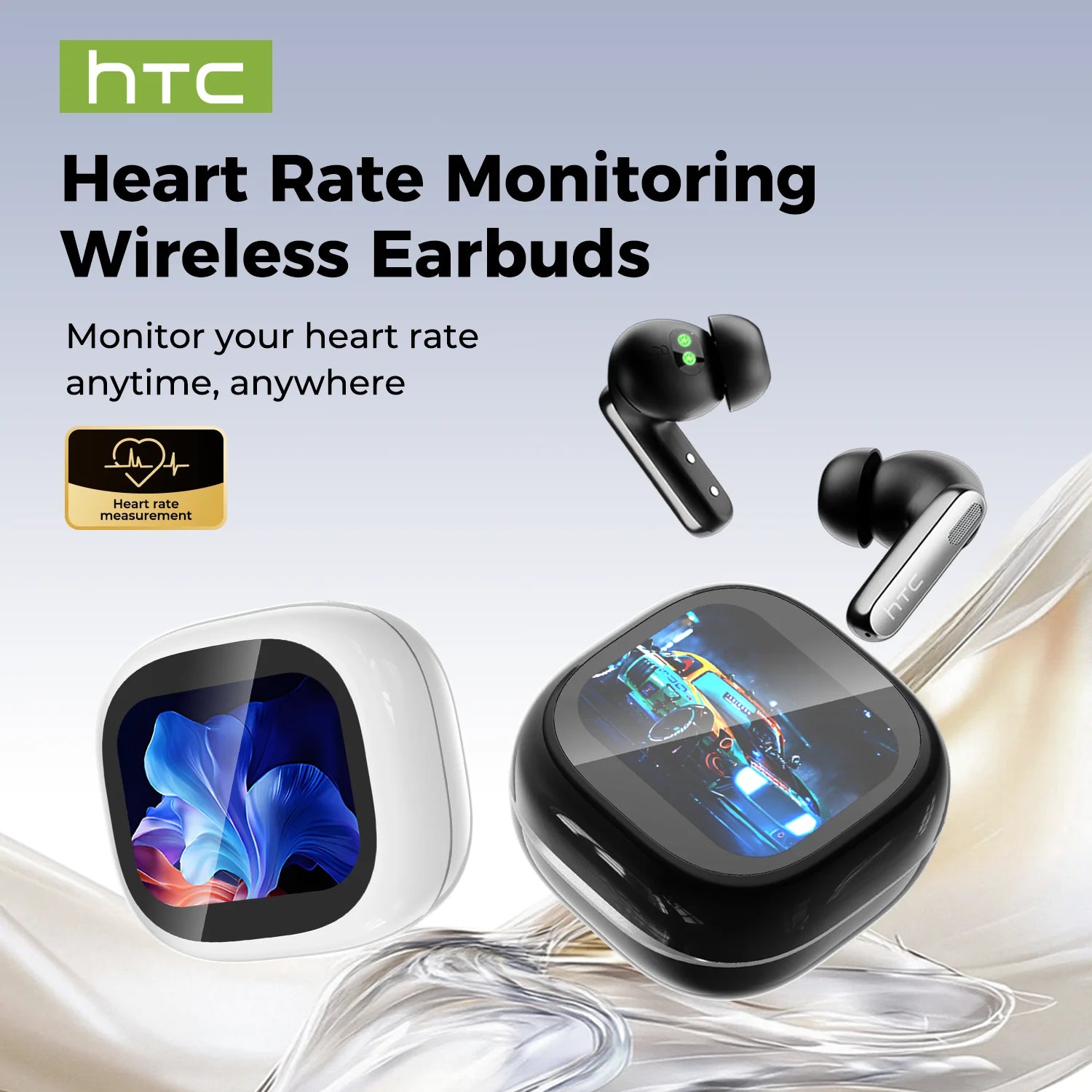 HTC NE46 TWS Earbuds BT 6.0 Heart Rate Monitoring Earbuds Smart Screen Charging Case  Noise Cancelling HiFi Stereo AI Translator