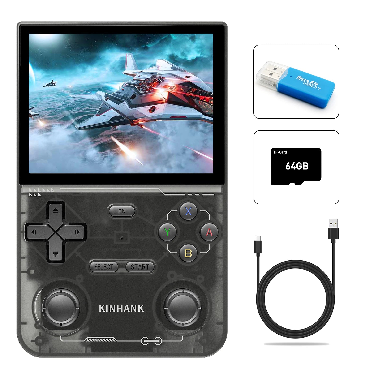 KINHANK K36 Open Source Handheld Game Console 3.5 Inch IPS Screen 9000 Games Emulator for PS1/PSP/DC/N64/SS - 256G Expandable Storage
