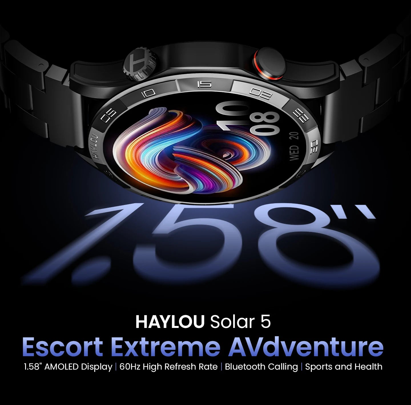 HAYLOU Solar 5 Smartwatch with 1.58'' AMOLED Display 60Hz Refresh Rate 24H Health Monitoring Voice Calling Sports Modes for Men Black/Silver