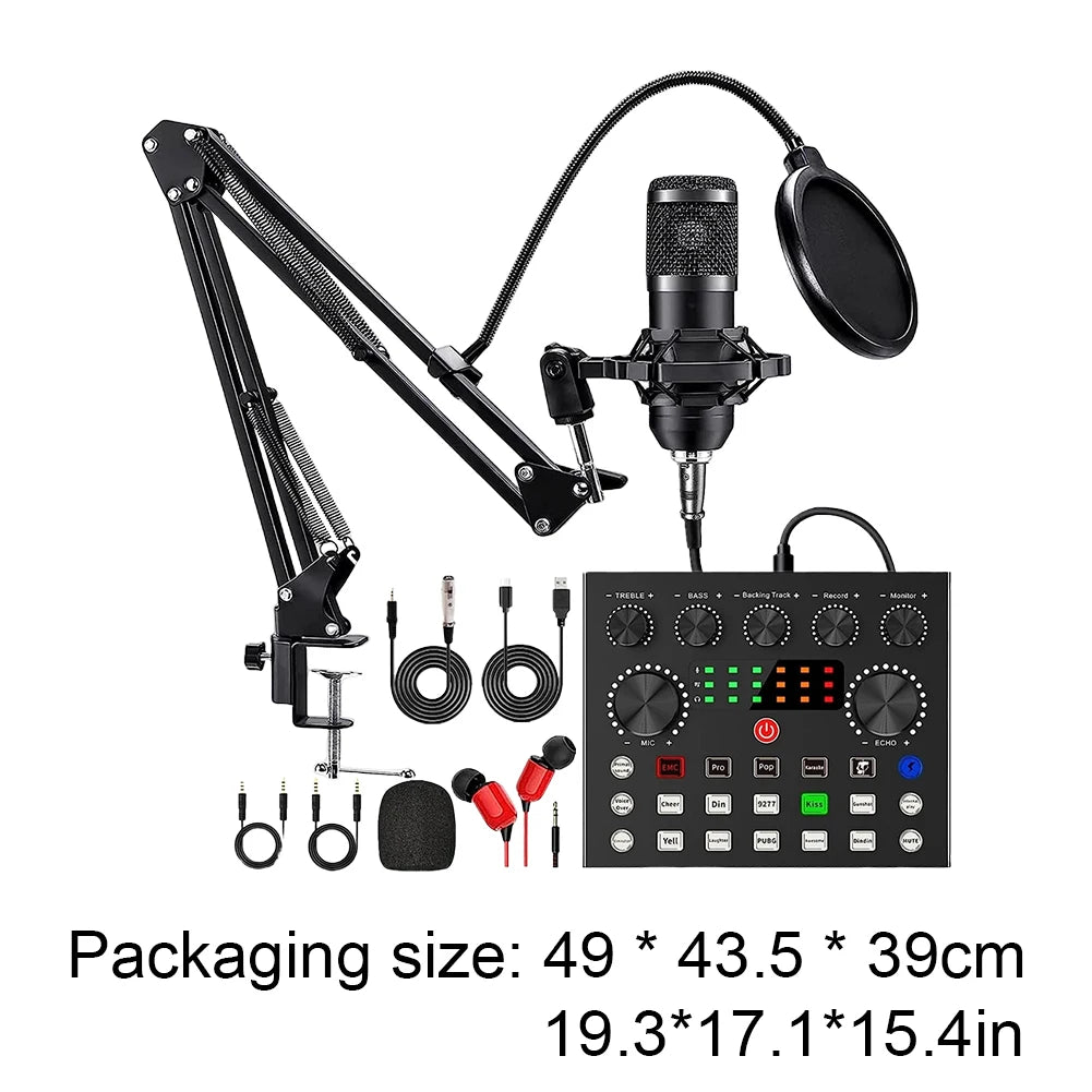 Podcast Equipment Bundle with BM800 Microphone & V8 Sound Card – Complete Recording Kit for Podcasting, Streaming, Gaming & Music Production.