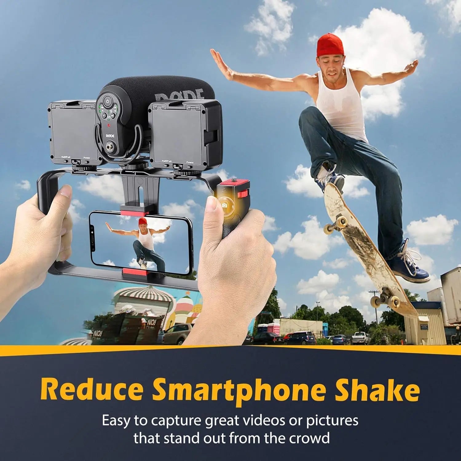 Smartphone Stabilizer Grip with Wireless Remote Shutter 3-Axis Handheld Video Rig for iPhone & Android - Bluetooth Controlled
