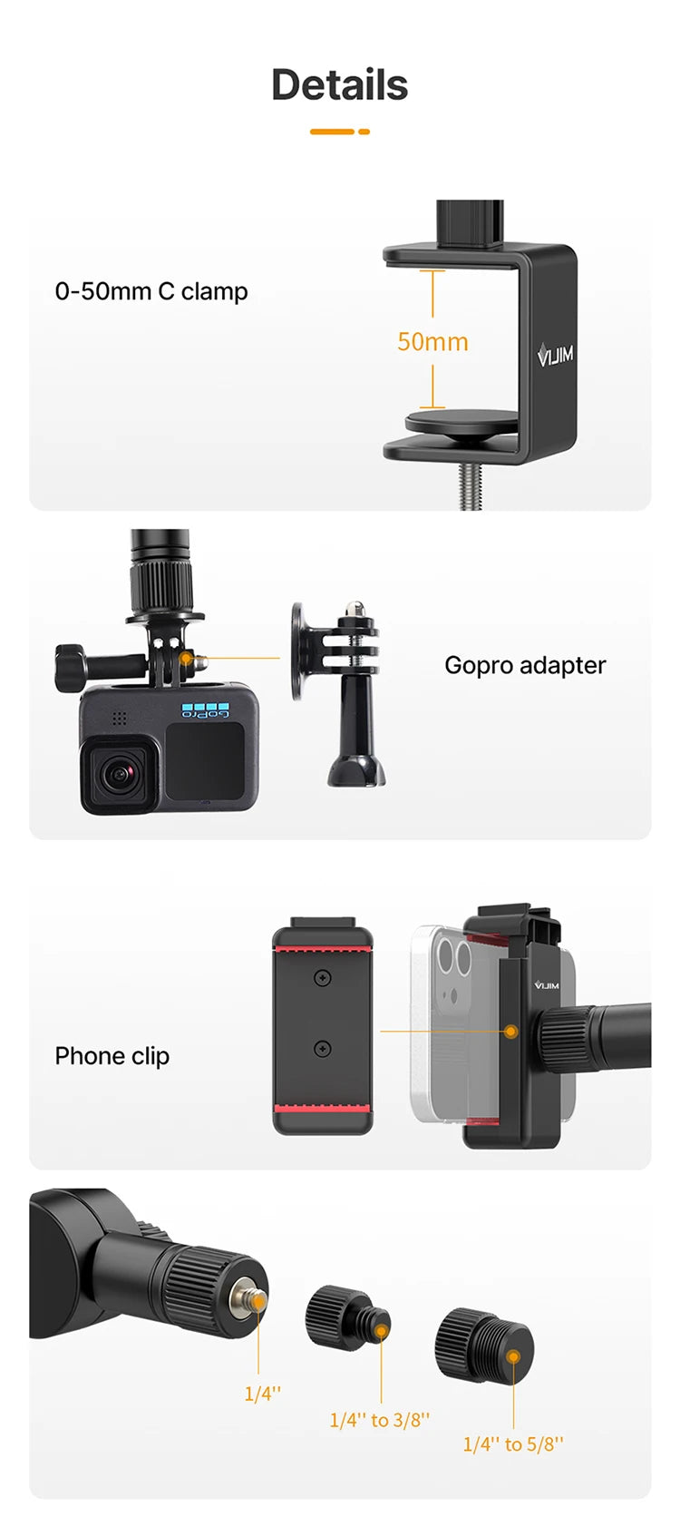Ulanzi Vijim LS24 Microphone Boom Arm Stand Desktop Adjustable For DSLR Camera Smartphone Fill Light Microphone Holder Mount
