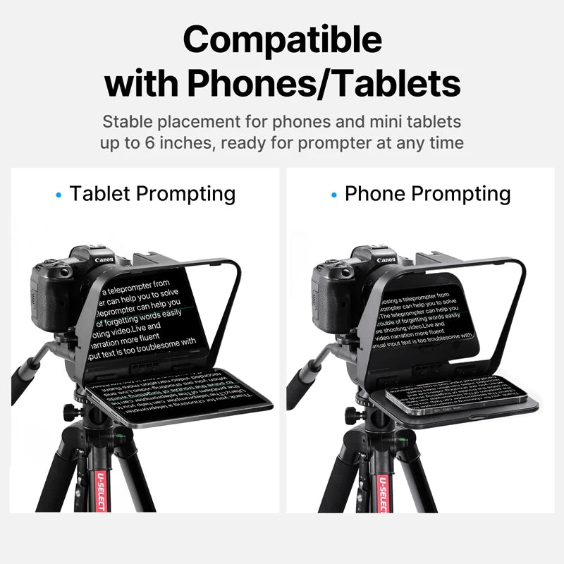 Ulanzi RT02 Portable Mini Teleprompter for Tablets DSLR Camera & Phone - Live Streaming Vlog Recording Teleprompter with Phone Clamp & Remote Control Support