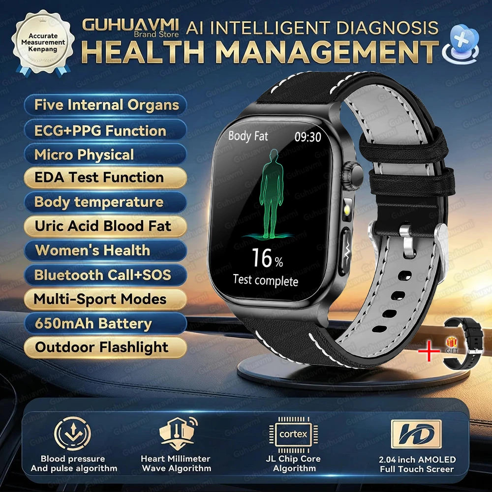 2026New Smart Watch Men Women AI Human Health diagnosis ECG+HRV Blood Pressure Uric acid Blood lipid Bluetooth Call Smartwatch