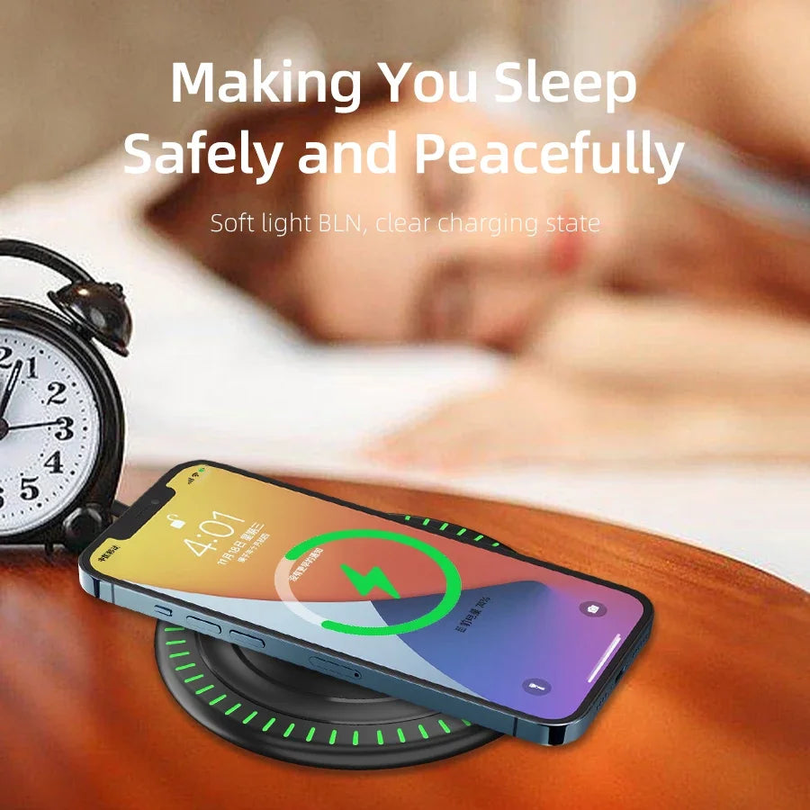 Fast Wireless Charger Pad – Qi Charging Dock for iPhone 16/15/14/13/12/X/XS Max & Samsung, Xiaomi, Huawei Phones.