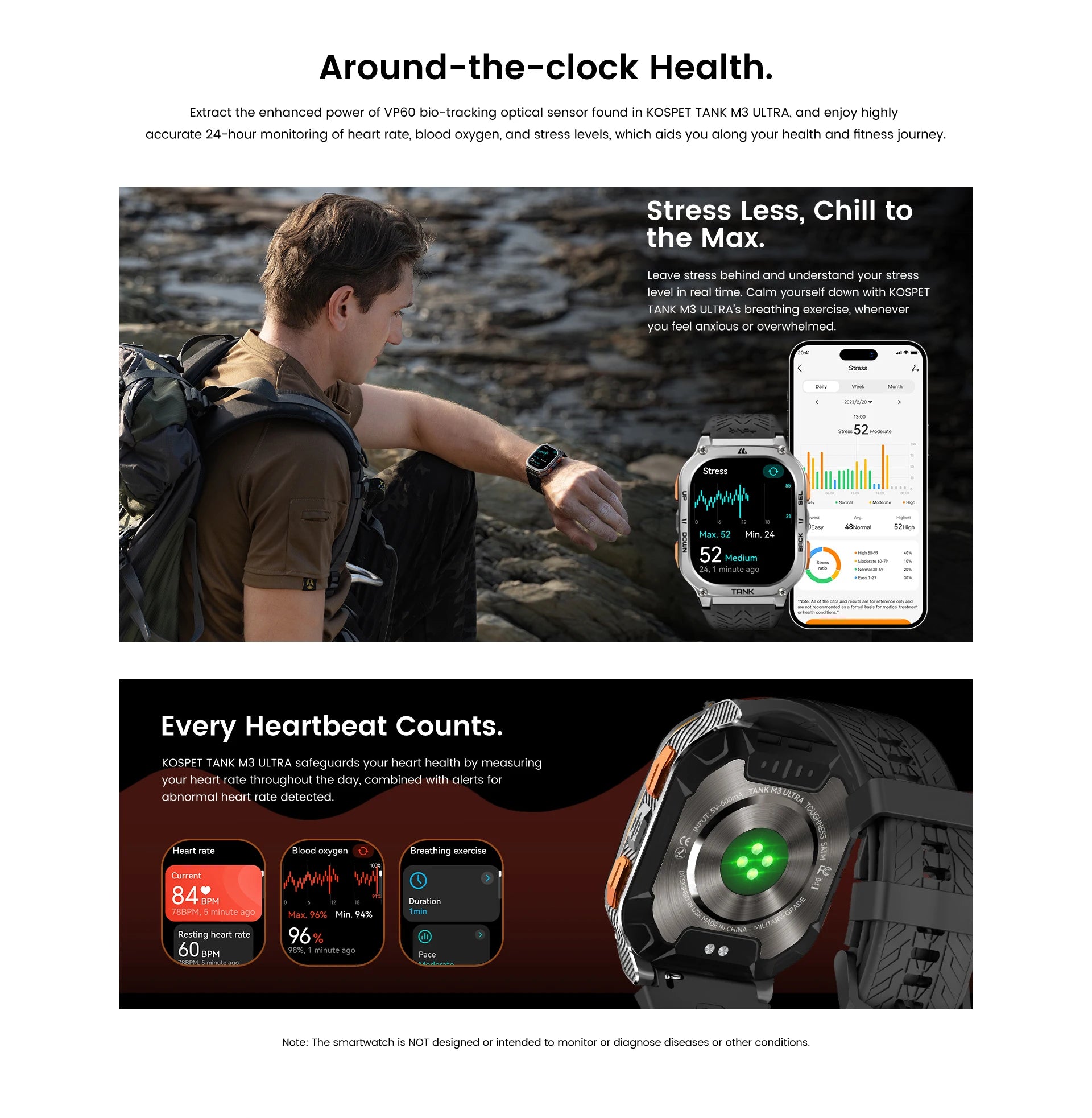 2025 KOSPET TANK M3 Ultra GPS Smart Watch for Men Stainless Steel 50M IP69K Waterproof 24/7 Health Monitor for Android iOS