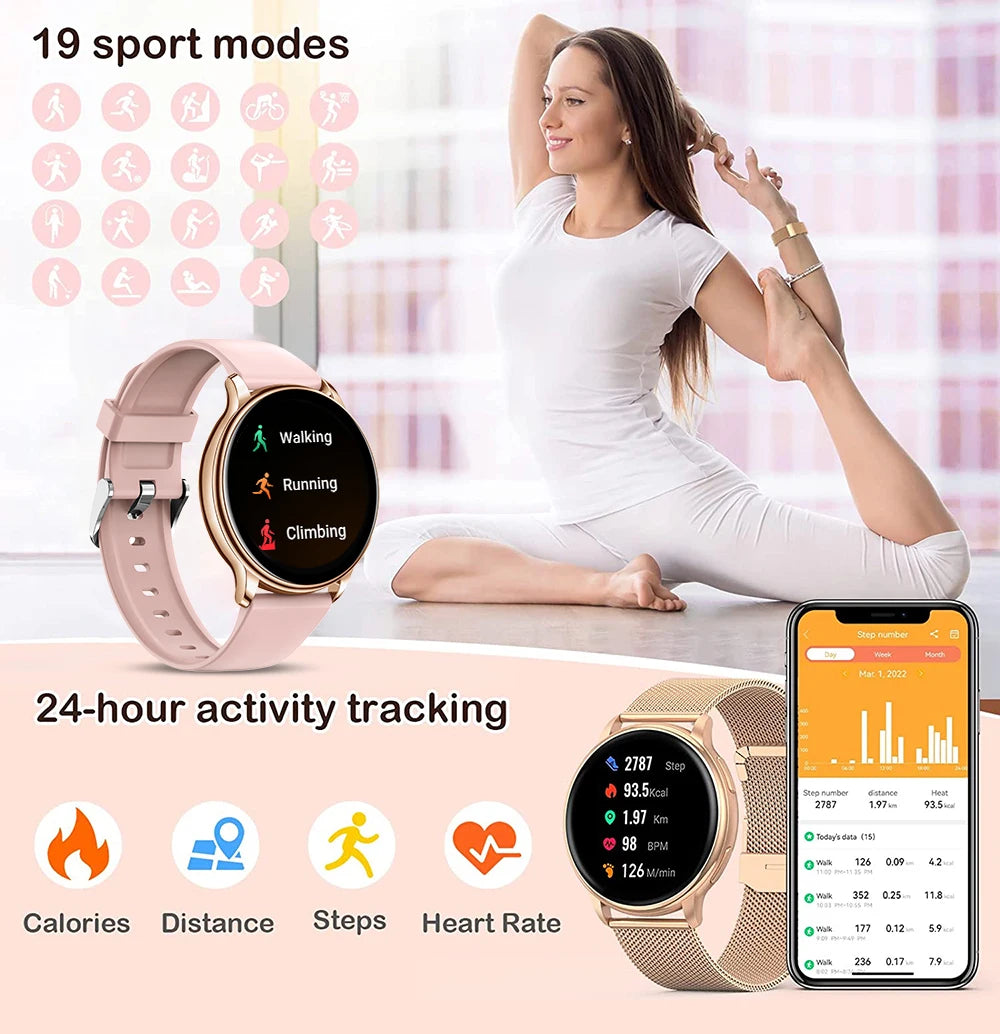 MEVADEN 1.32 inch Luxury Smartwatch Bluetooth Call Women Fashion Sports Fitness Tracker Health Monitor Smart Watch for Ladies