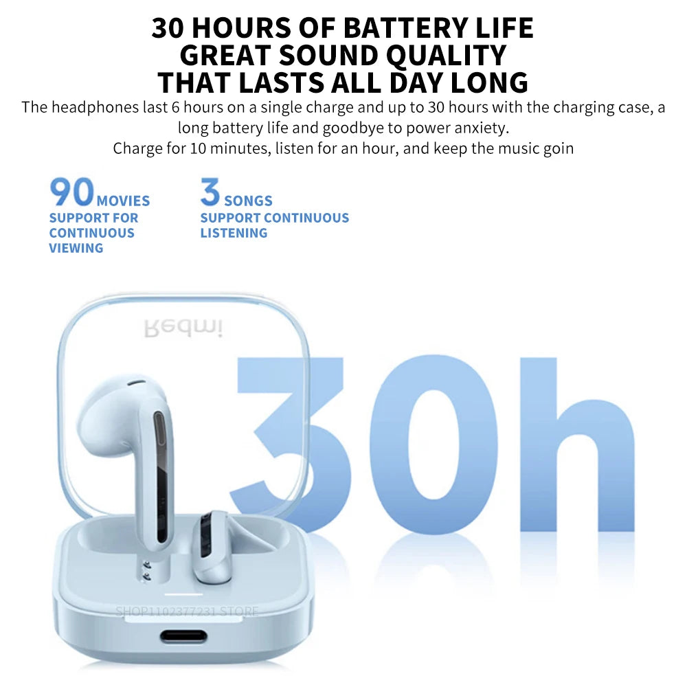 New Redmi Buds 6 Vitality Edition Bluetooth 5.4 Noise Reduction Earphone 30H Battery Life 5 Tuning Modes Wireless Headset