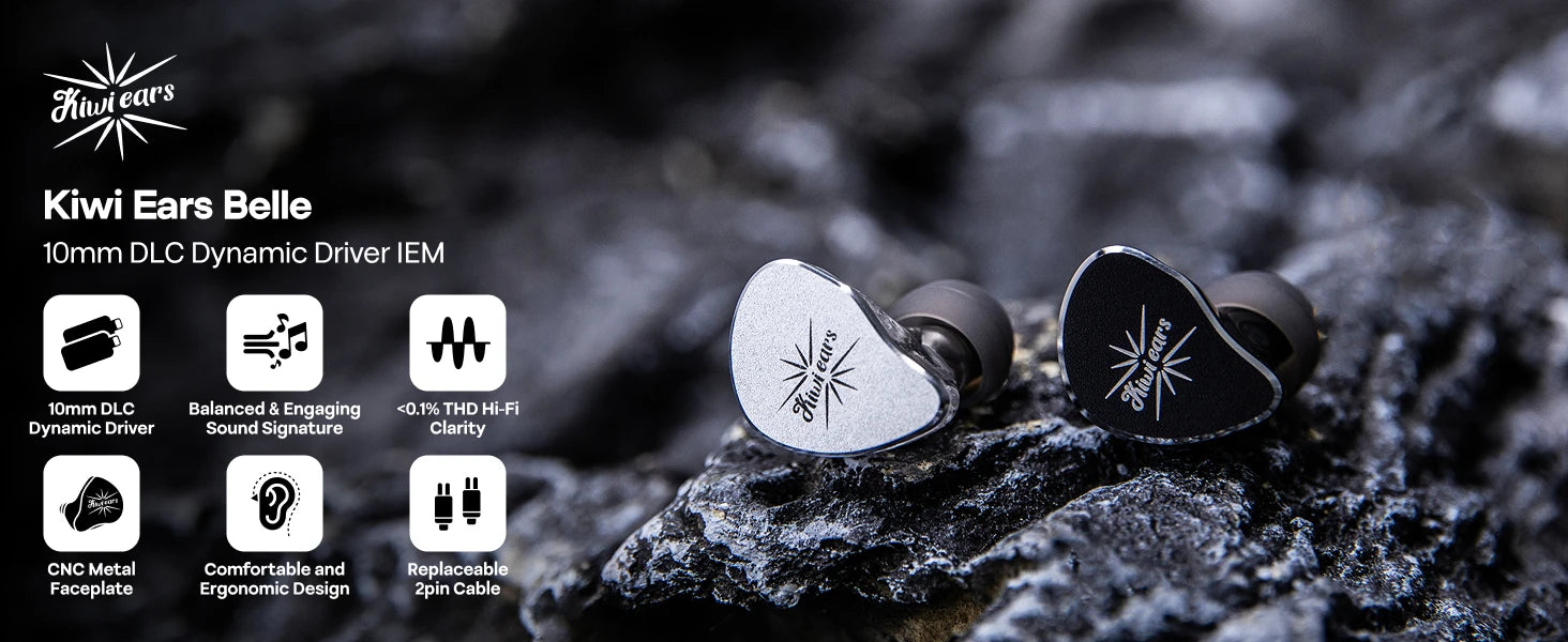 Linsoul Kiwi Ears Belle 10mm DLC Dynamic Driver IEM Hifi Earphones with Precision Meets Exciting Sound Signature