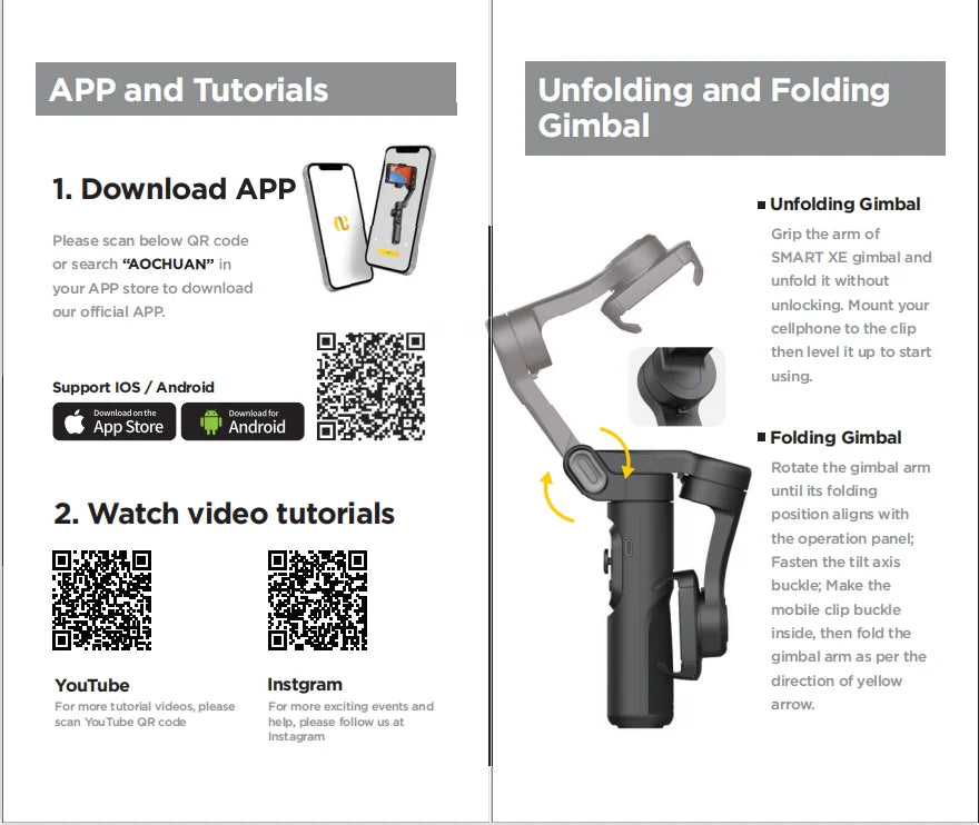 AOCHUAN 3-Axis Handheld Gimbal Stabilizer SmartXE for iPhone Android AI Face Tracking TikTok Vlog Smartphone Camera Stabilizer
