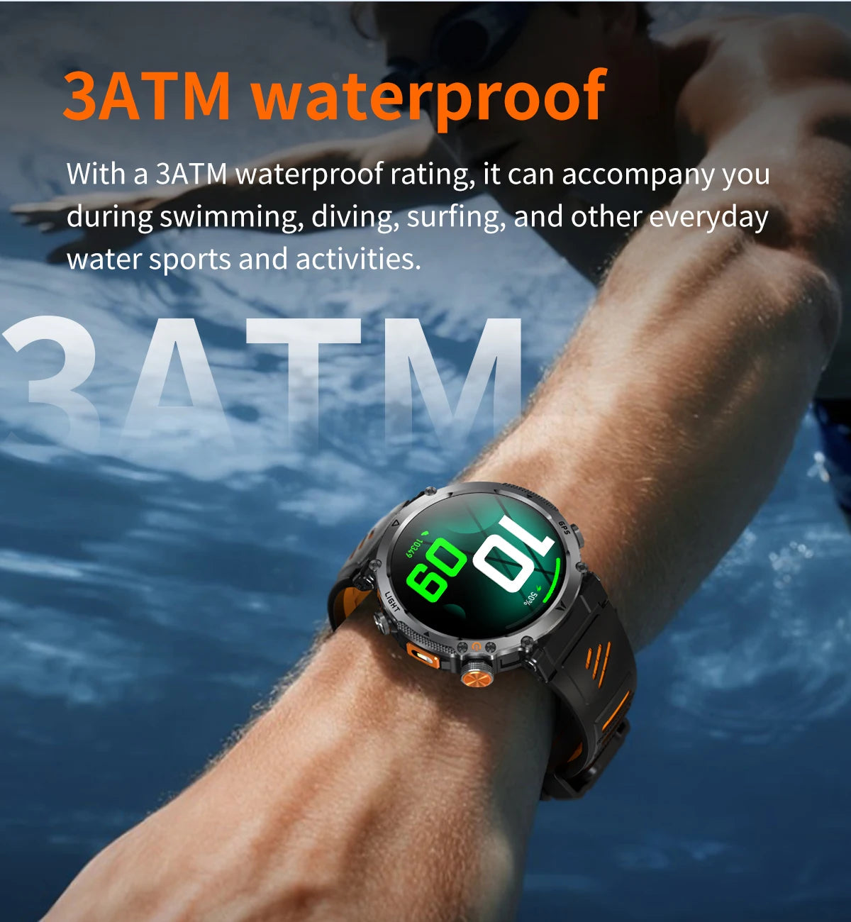 2026 New Military GPS Sports Smart Watch Men Compass 3ATM Waterproof Swim Fitness Tracker AMOLED HD SmartWatches 850Mah Battery