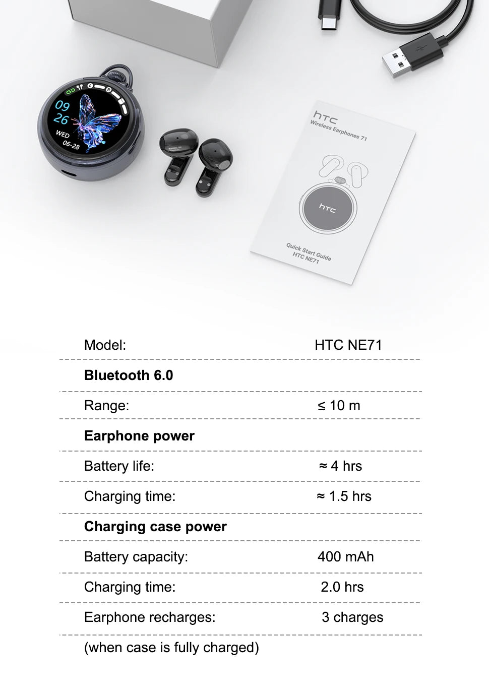 Ai Translation Smart Assistant HTC NE71 Wireless Bluetooth Earphones Headphones Full HD LCD Display Headset Music Sports Earbuds