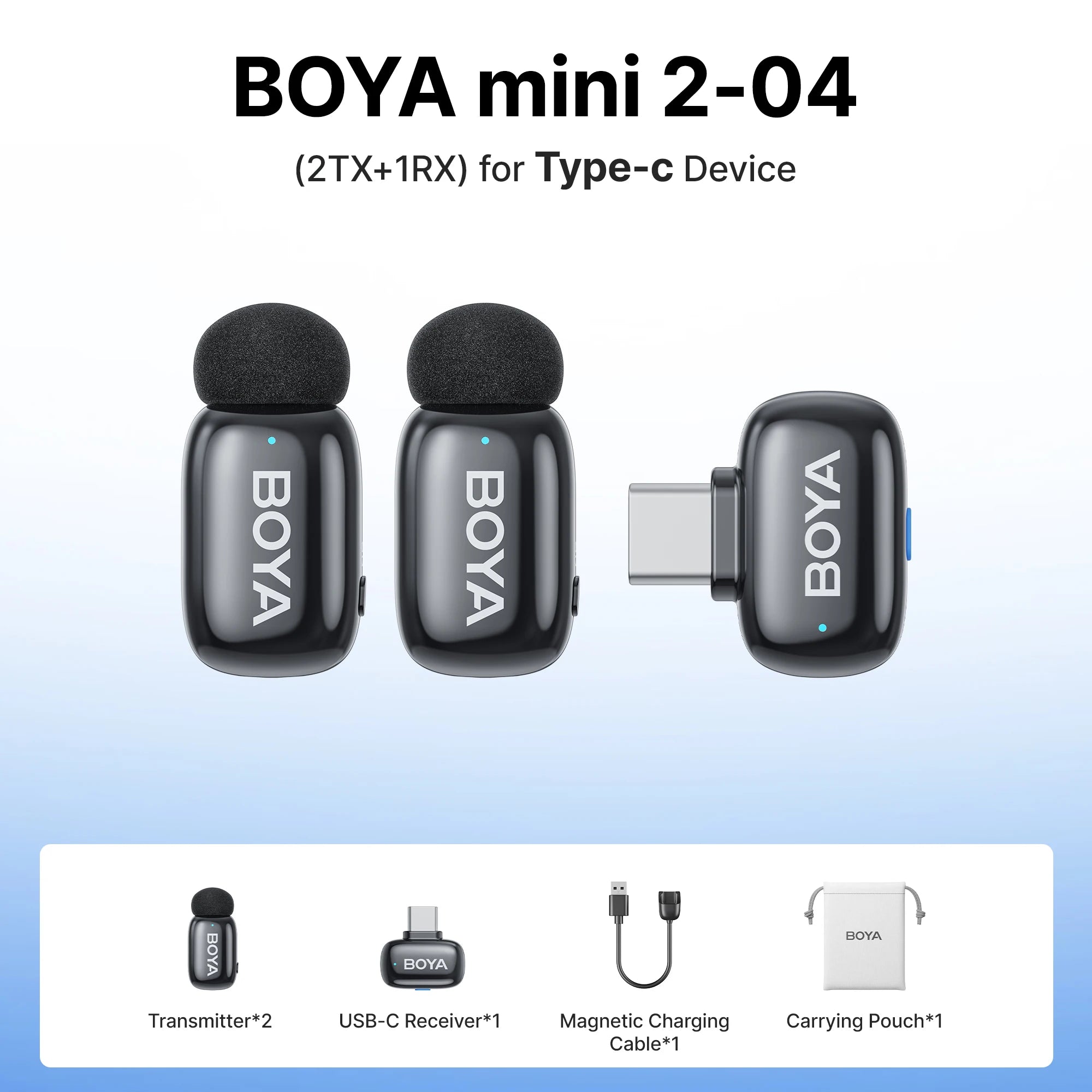 BOYA Mini 2 Wireless Lavalier Microphone AI Noise Reduction Mini Mic for iPhone 6-14/15-17 USB-C Android Phone Video Recording