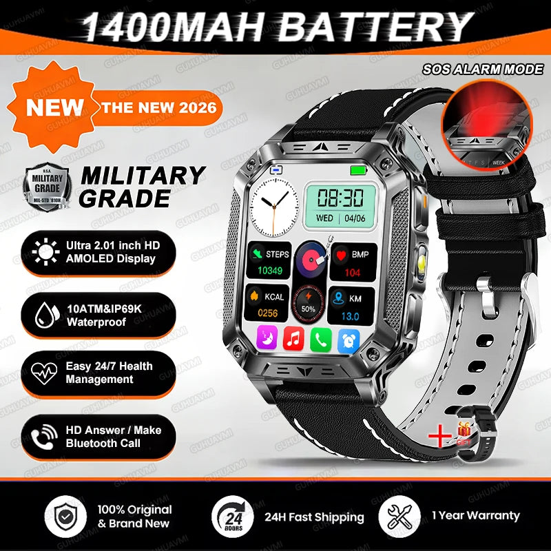 TANK Ultra 2026 1400mAh Military GPS Smart Watch Men 200Day Standby Rugged Tactical Watch 10ATM Diving SOS Satellite Alert Clock